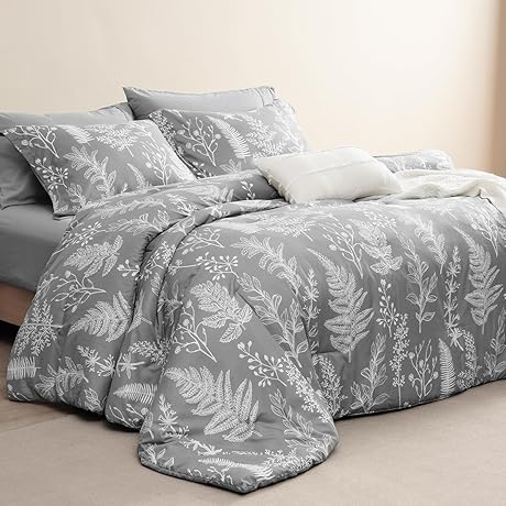 PHF Queen Comforter Thin Lightweight Set: Botanical Floral 3-Piece Bedding