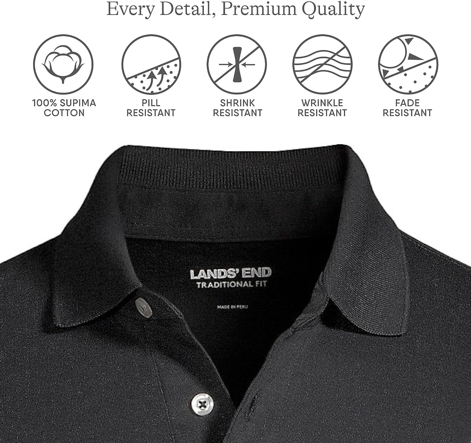 Lands' End Men's Long Sleeve American-Grown Supima Cotton Polo Shirt - Image 3