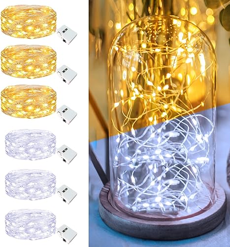 Miniatura 23 de Paquete de 6 Luces de Hadas a Pilas - 7 pies 20 Luces LED Parpadeantes 3 Modos, Mini Luces de Cadena a Granel Impermeables para Frascos Mason Blanco
