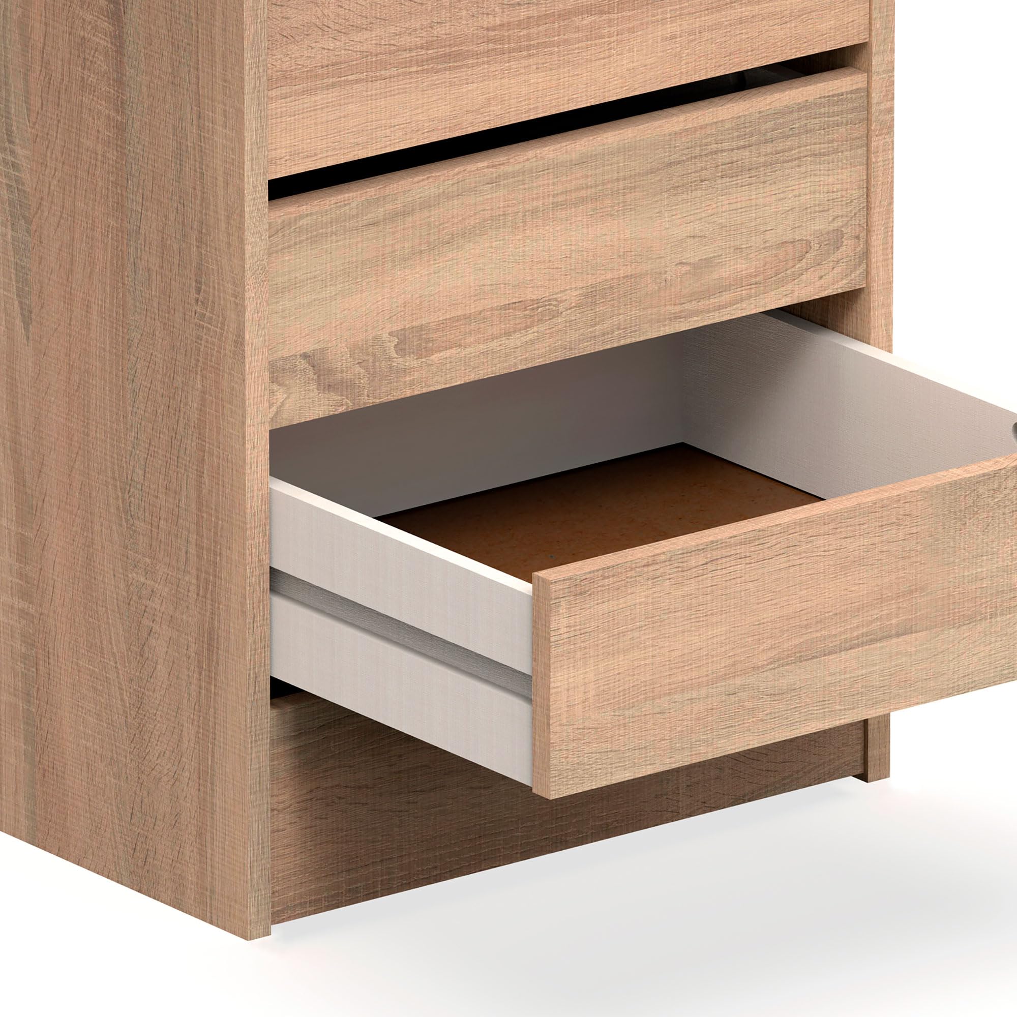 briebe Cajonera Armario Interior, Mesita de Noche, Cómoda Dormitorio, Sinfonier 4 Cajones, 63,5x46x45 cm (Alto x Ancho x Profundo) Escritorio Oficina (Roble Cambrian)