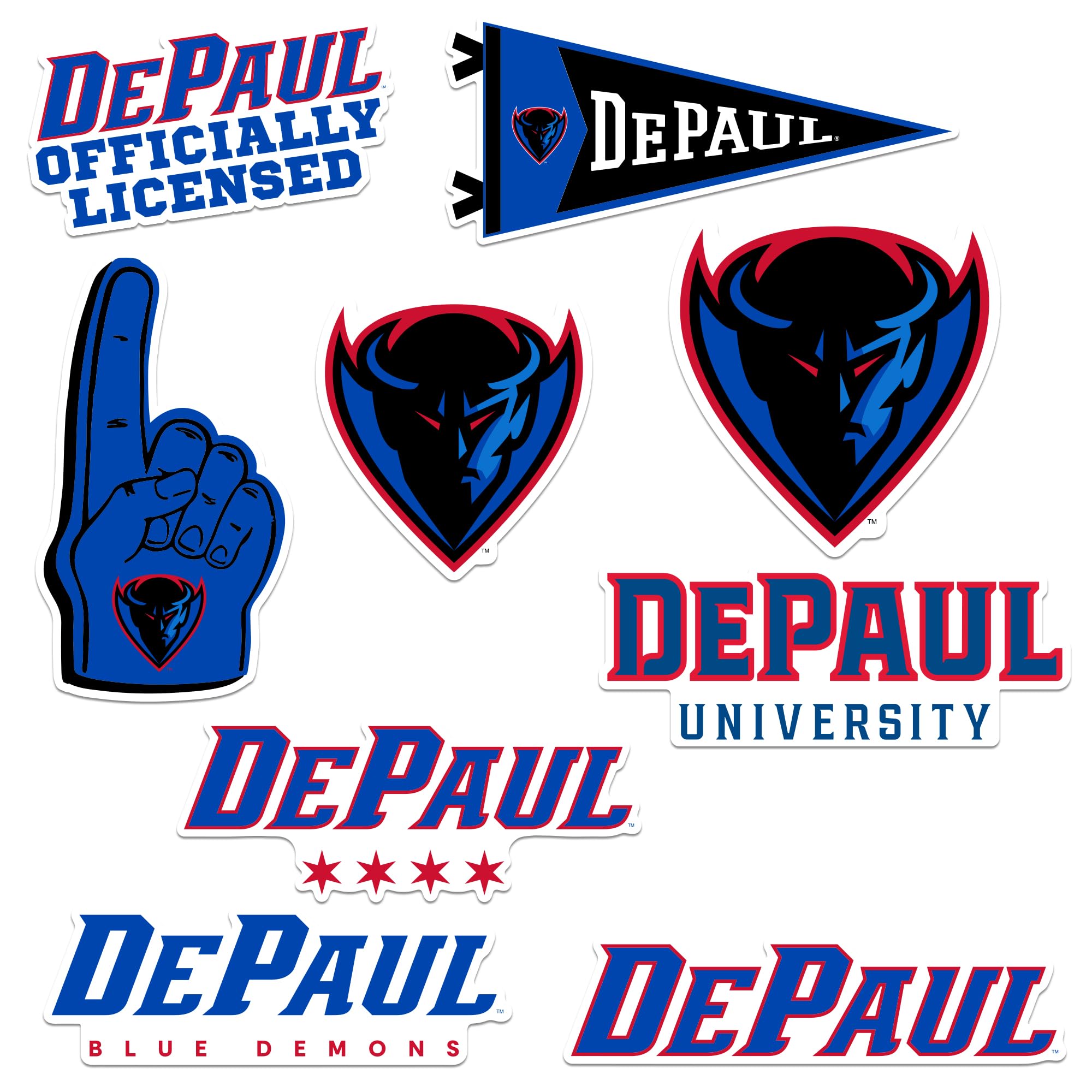 DePaul University 8ct Vinyl Large Deluxe Stickers Variety Pack - Laptop, Water Bottle, Scrapbooking, Tablet, Skateboard, Indoor/Outdoor - Set of 8