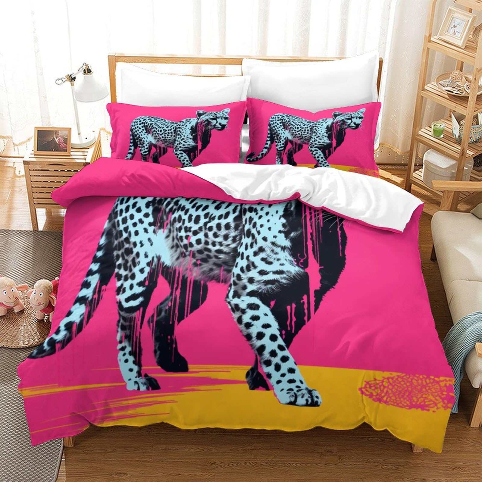 P1S9U7W5Y Trendy 3D Printed Leopard Duvet Cover Set 3pcs Microfiber Colourful Leopard Bedding Set King