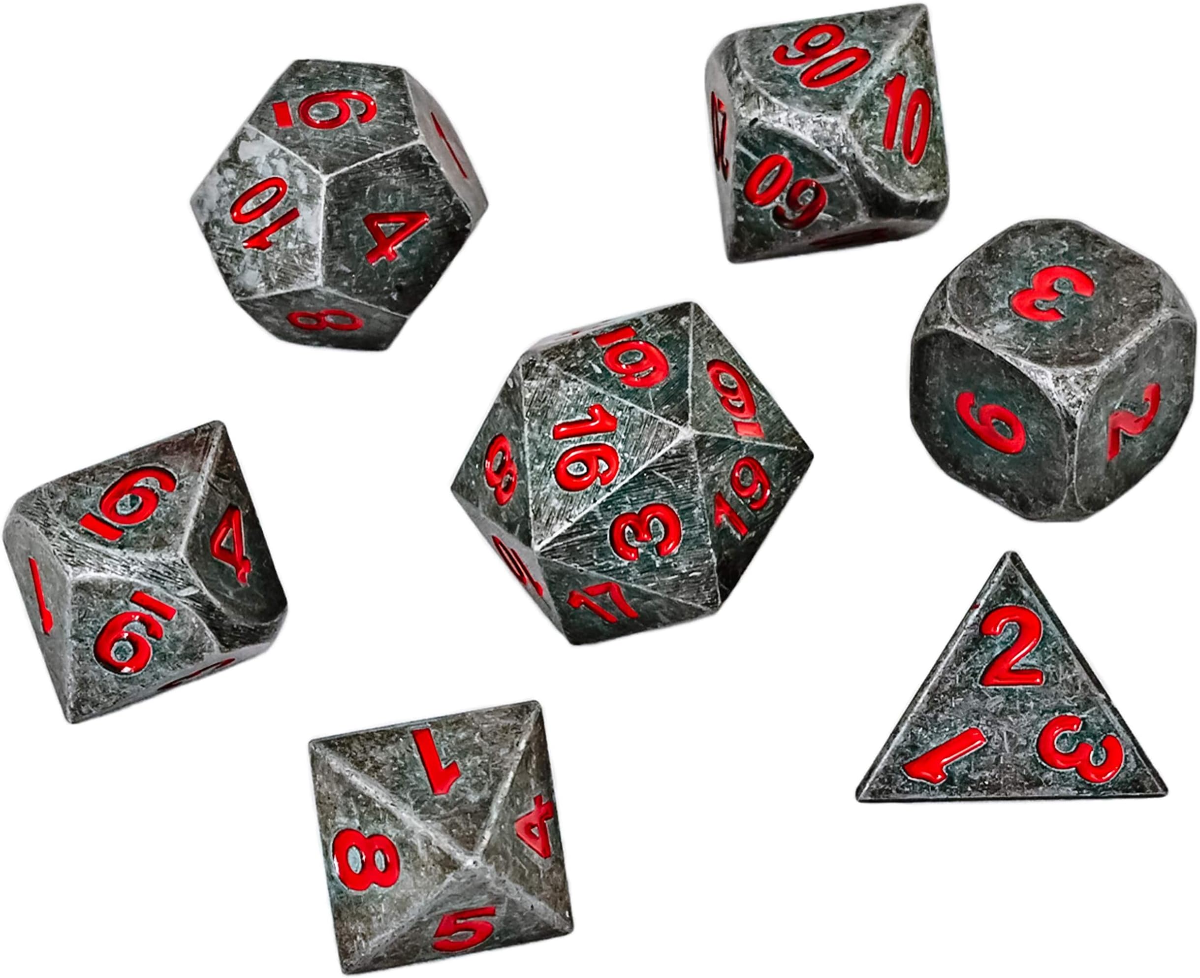 HEIMDALLRHEIMDALLR Metal DND Dice Set 7pcs - Indestructible Metal Dice Set w/Dice Bag; D&D Dice Set D&D (Dungeons and Dragons Dice Set) w/ D20 Dice - Blacksmith Craft Dice (Chaos Red)