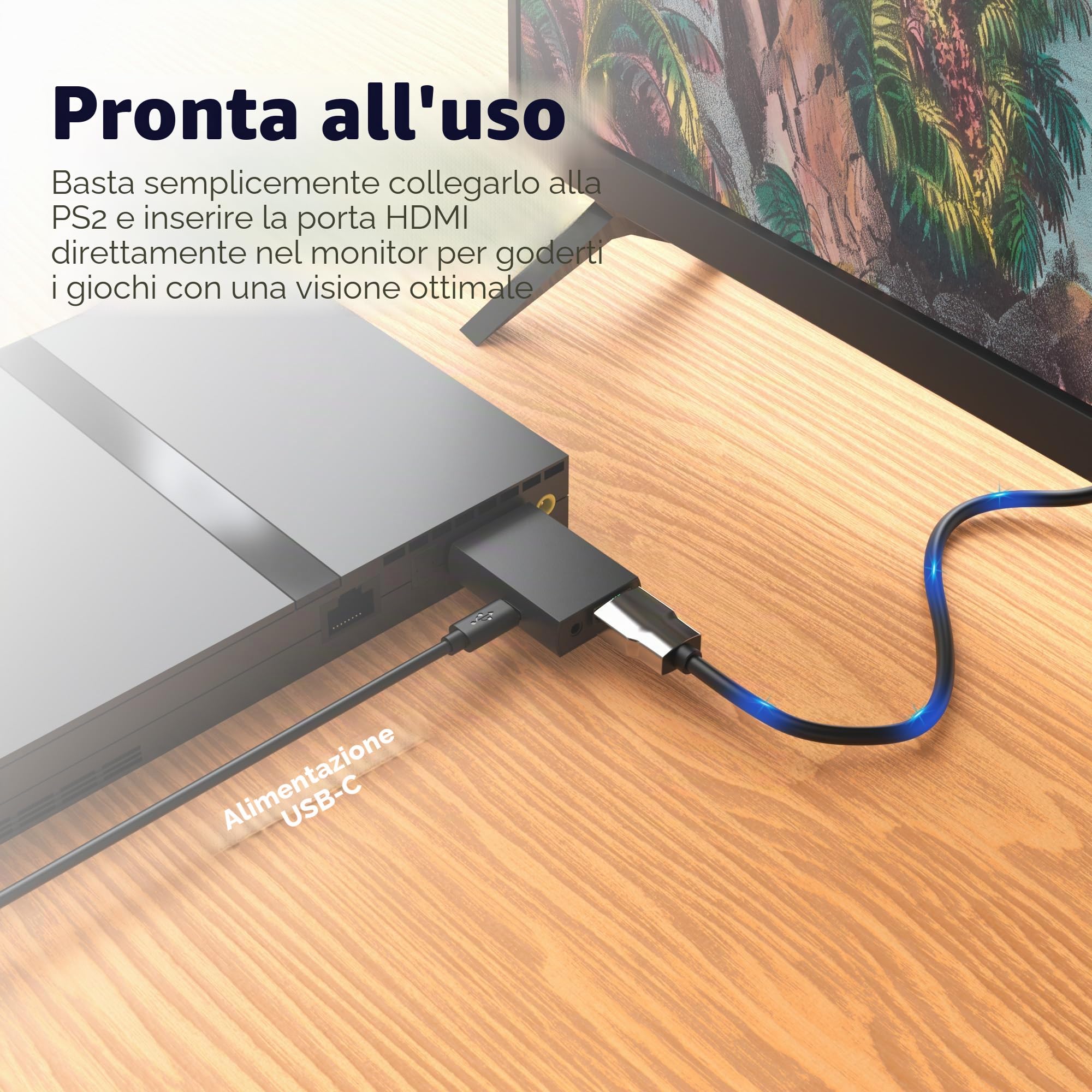 May Flash Adattatore convertitore da PS2 a HDMI, convertitore video con uscita audio da 3,5 mm per HDTV e monitor HDMI, compatibile con tutte le modalità di visualizzazione PS2