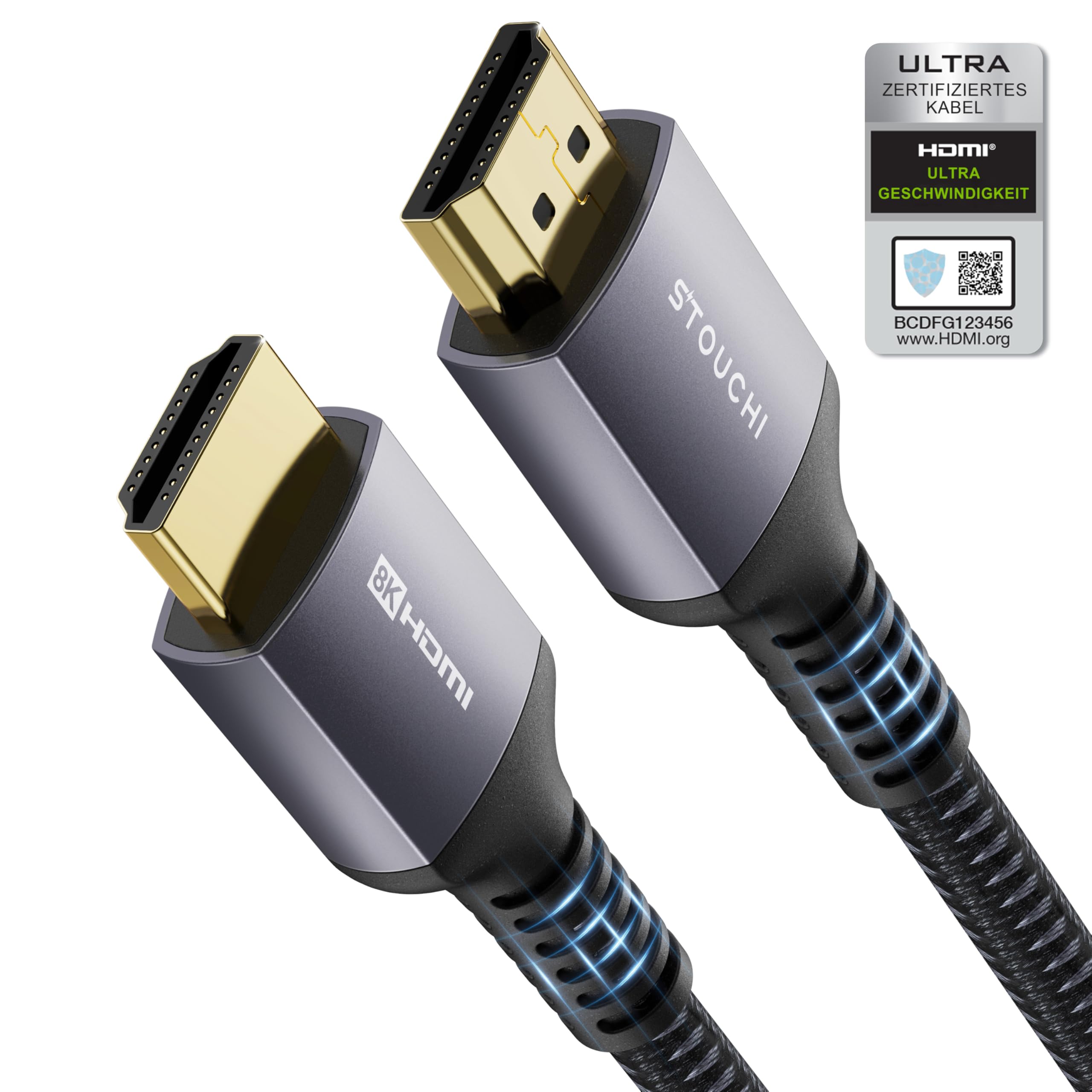 Stouchi 10K 8K 4K HDMI Kabel 3meter Zertifiziertes, Ultra High Speed HDMI® Cable HD 48 Gbit/s,10K 8K120Hz 4K120 144 Hz RTX 3080 eARC HDR10 4: 4: 4 HDCP 2.2&2.3 Dolby Atmos Kompatibel mit Roku TV/PS5