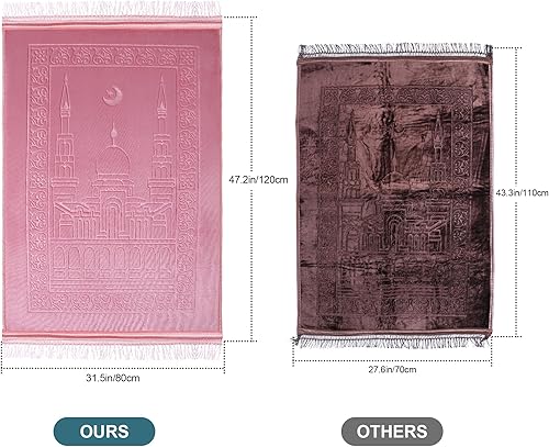 Miniatura 3 de Z&Z living Space Alfombra de oración musulmana, extra suave y gruesa, acolchada para viajes Eid, Ramadán, regalo islámico e ideal para rodillas y