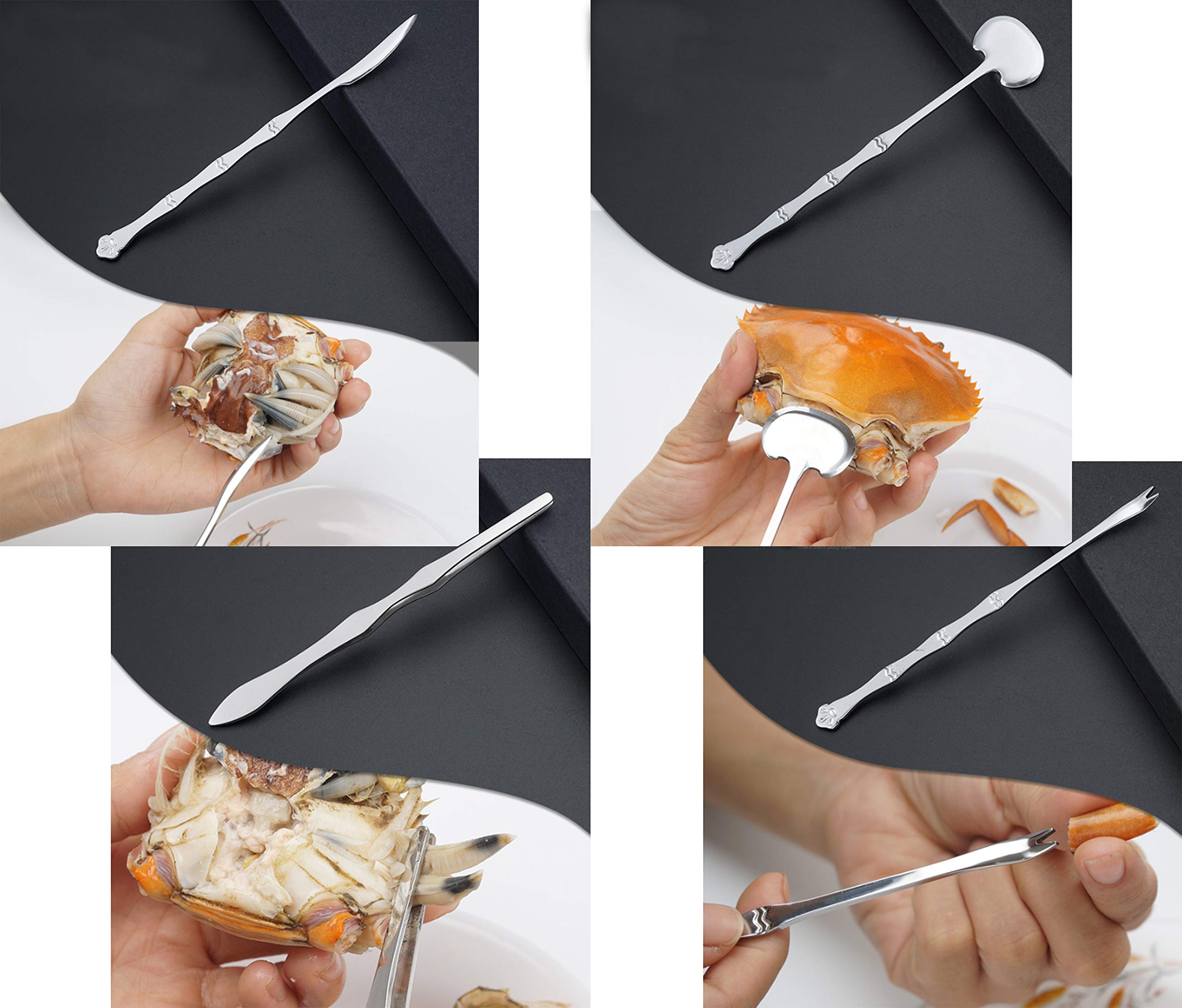 Couverts Fruit de Mer 8 Pièces (1 Ciseaux à Crustacés + 1 Fourchette à Fruits de Mer + 1 Couteau + 1 Pincette + 1 Marteau + 1 Cuillère + 1 Pied-de-Biche de Fruits de Mer + 1 Petite Table) (1)