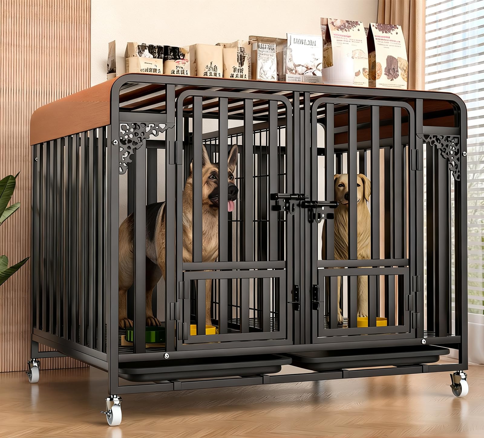 Metall-Hundebox, geeignet für den Innen- und Außenbereich, komplett mit Schale, für kleine, mittlere und große Hunderassen.hundekäfig (XXXL mit Trennwand) 140 * 94 * 108