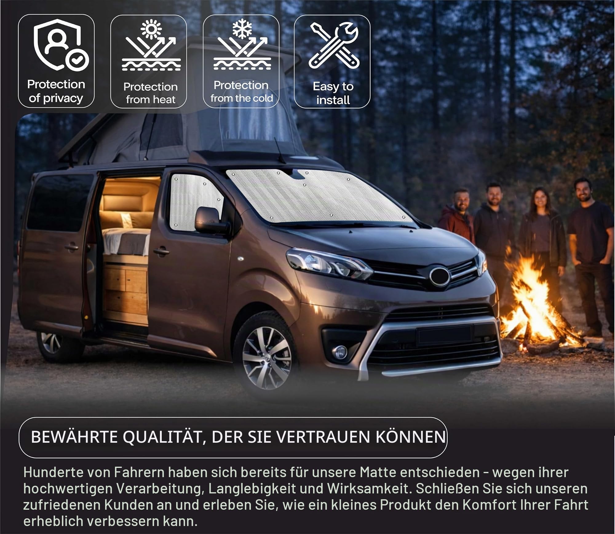 MJS Interne Thermo-Windschutzscheiben- und Fensterabdeckungs-Set, kompatibel mit Fiat Scudo, Fiat Ulysse, Peugeot, Expert, Peugeot Traveller 2016–2026 (3 Stück), Wohnmobil, Fahrerhaus, Fenster