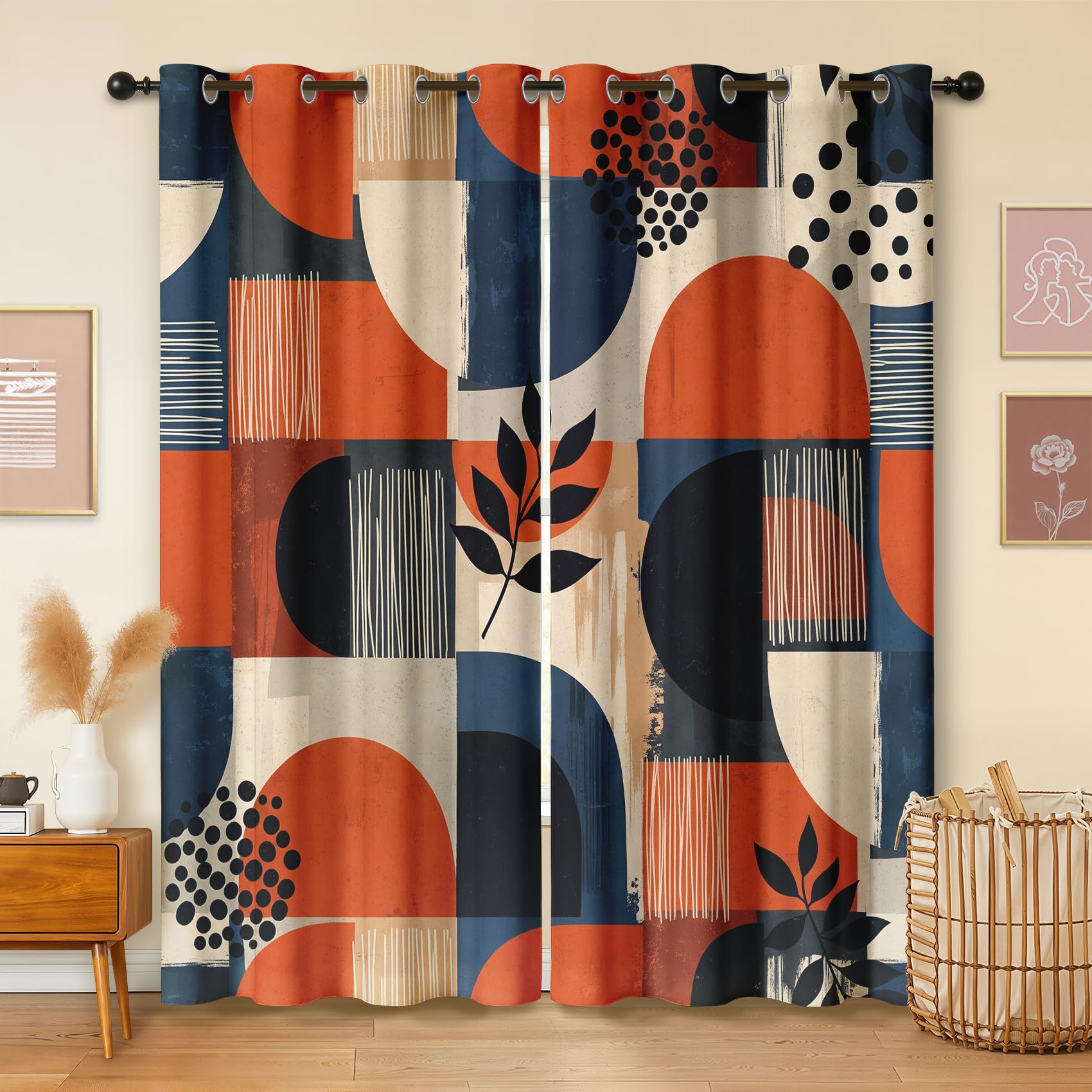 Havenix Retro Boho Terracotta and Navy Blackout Curtains for Bedroom Living Room, Abstract Geometric Curtains 46x54, Thermal Insulated Eyelet Drapes for Windows, 2 Panels — image 1