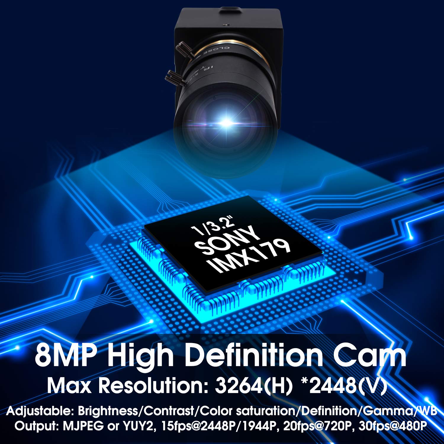 Webcam USB 8MP Zoom 5-50mm IMX179 Sensor - Dettaglio