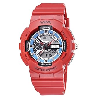 V2A Kids Analog Digital Sports Watch with 7 Color Backlight Alarm Stopwatch for Boys and Girls (Red)
