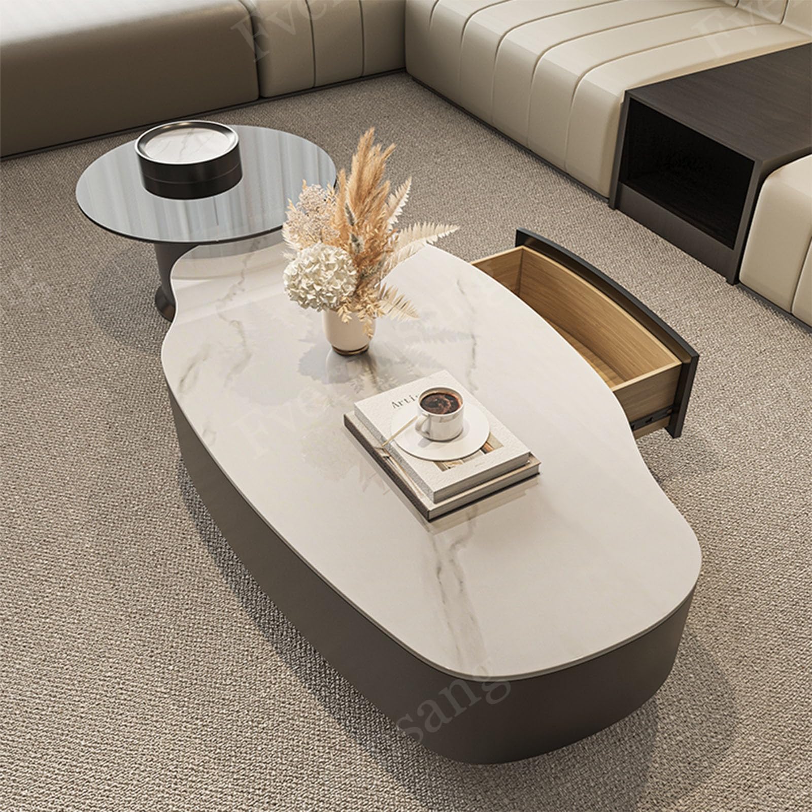 The 5 Best Marble Coffee Tables in 2026 3 Fvergnsang Modern Stone Coffee Table with Drawers, Oval Coffee Table with Metal — product photo