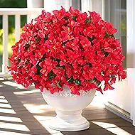 Yastouay 16 Bundles Artificial Flowers for Outdoors, Realistic Bougainvillea Fake Flowers for Outside, UV Resistant Silk Outdoor Faux Plants for Porch Patio Planter Front Door Garden Decor(Red)
