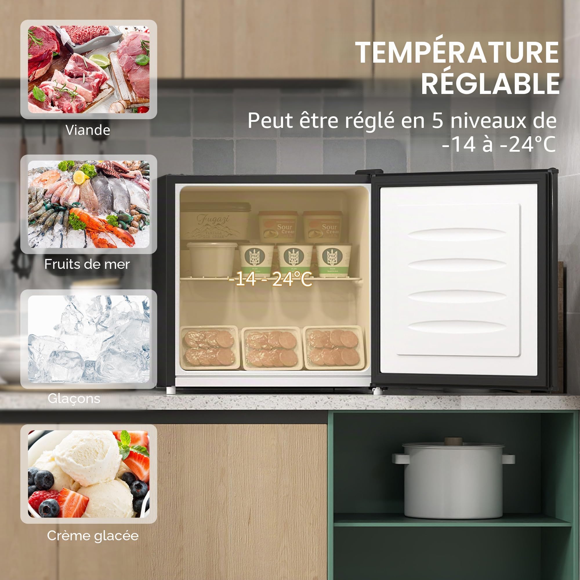 HOMCOM Mini Congélateur 35L 45W 41dB 47x44,2x48,8 cm Noir