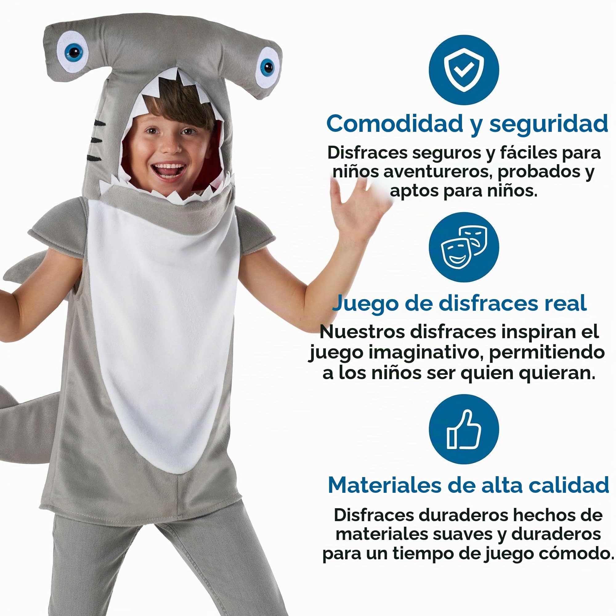 Morph Costumes Disfraz Tiburón Niño y Niña, Tiburón Martillo, Pez, Animales Marinos, Carnaval y Halloween