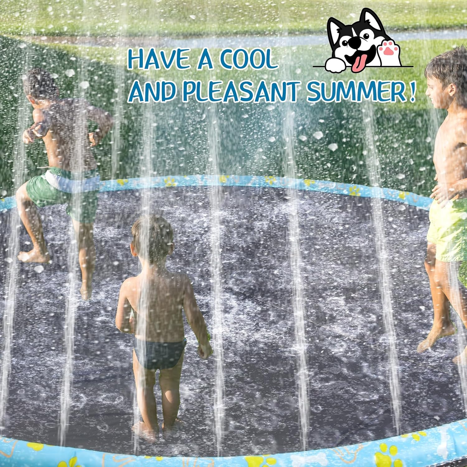 Lewtemi 12 ft Extra Large Non Slip Splash Pad 144" for Adult and Dog Giant Thicken Sprinkler Pool Summer Outdoor Fun Backyard Fountain Mat for Pet Dog(Lovely Style)