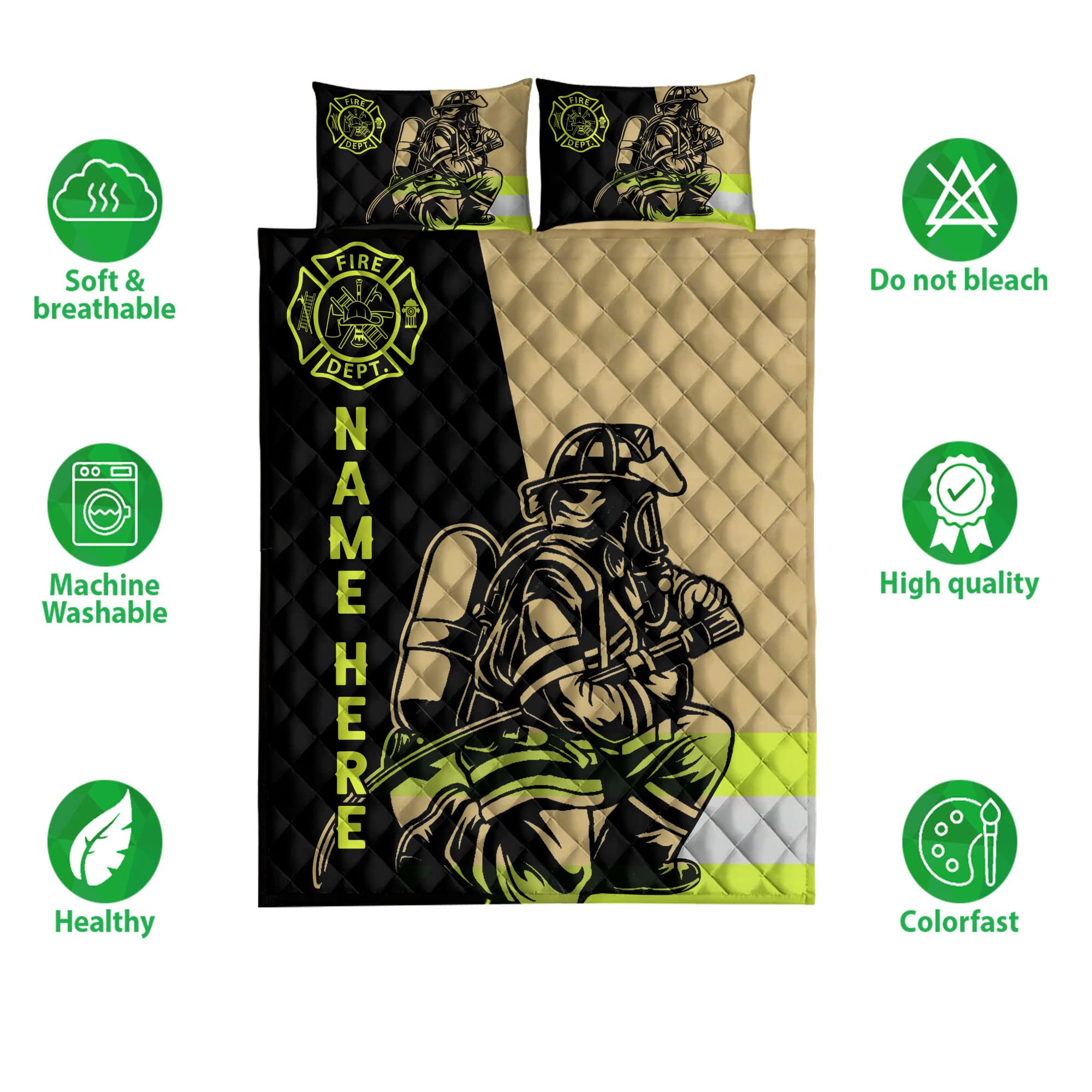 OhaPrints Custom Proud Firefighter Uniform Personalized Name Quilt Blanket & Pillowcases, Quilts Bedding Set & Pillow Cover, King Queen Double Twin Throw Full Size Bedspread Bed Sets