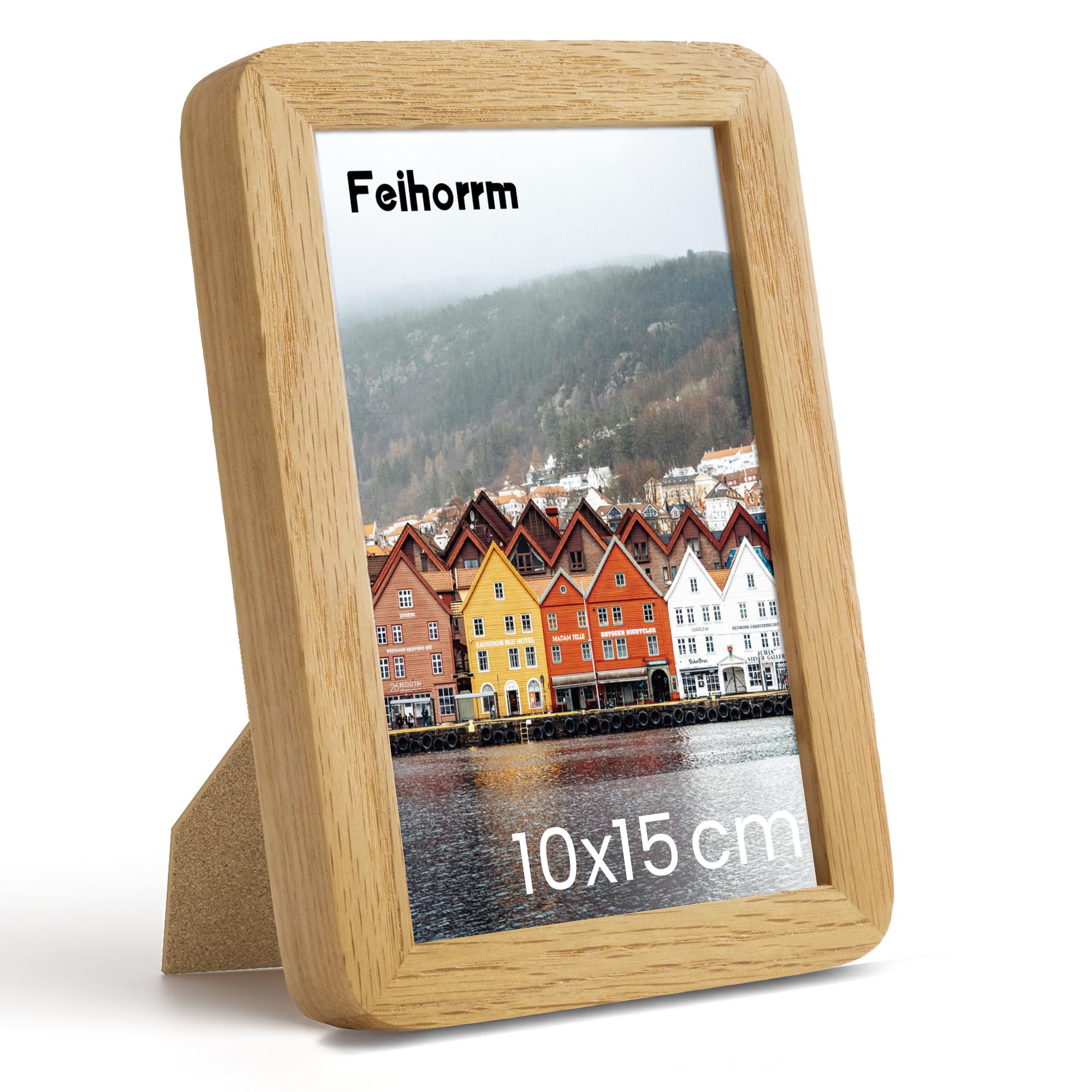 Feihorrm Bilderrahmen, 10x15 cm Eiche Bilderrahmen, Mit gehärtetem Glas, Massivholz Fotorahmen, Geeignet für Wand- und Tischdisplays (Beige, 10x15 cm/ 1x)