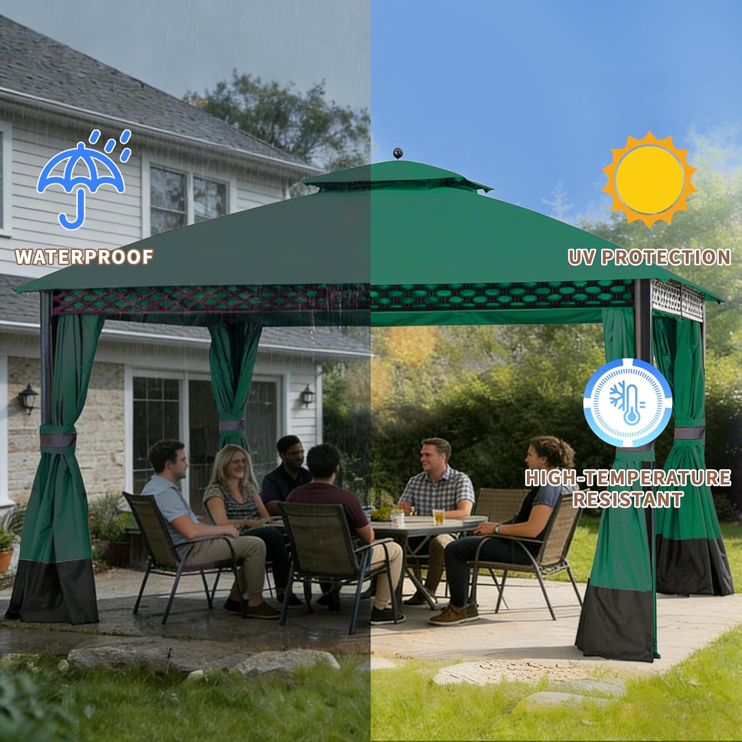 SCOCANOPY Replacement Top for 10X12Ft Oakmont Gazebo L-GZ1188PST-A,Pinehurst L-GZ1188PST, The Windsor Dome .11x13 FT South Hampton Gazebo (Forest Green)