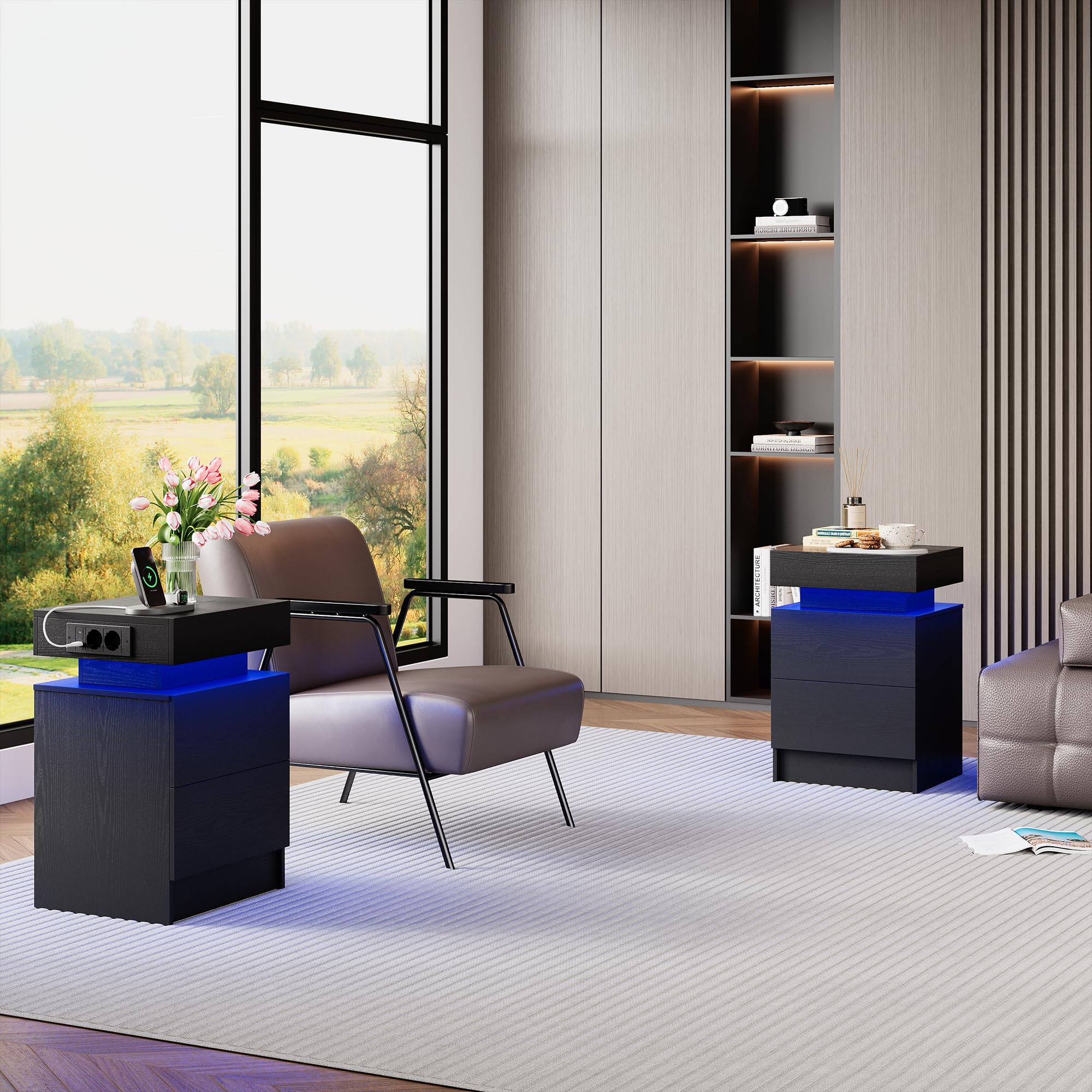 Ironck Nachttisch 2er Set mit Ladestation und LED-Beleuchtung – Bild 7