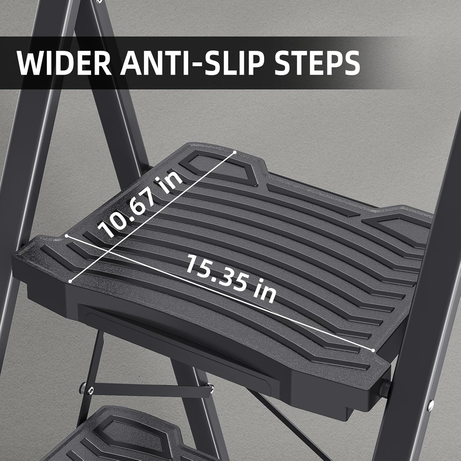 TOOLF 4 Step Ladder, Folding Steel Step Stool with Handrails, Wide Anti-Slip Pedals, 800lbs Capacity, Lightweight Ladder for Home, Office & Garage, Black
