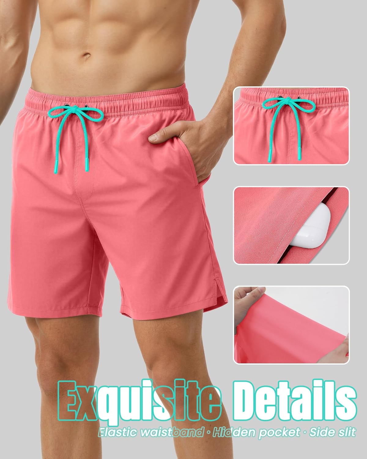 7 Inch Men Swim Trunks with Compression Liner Quick Dry Drawstring Male Swimtrunks for Beach Summer Water Park - Image 4