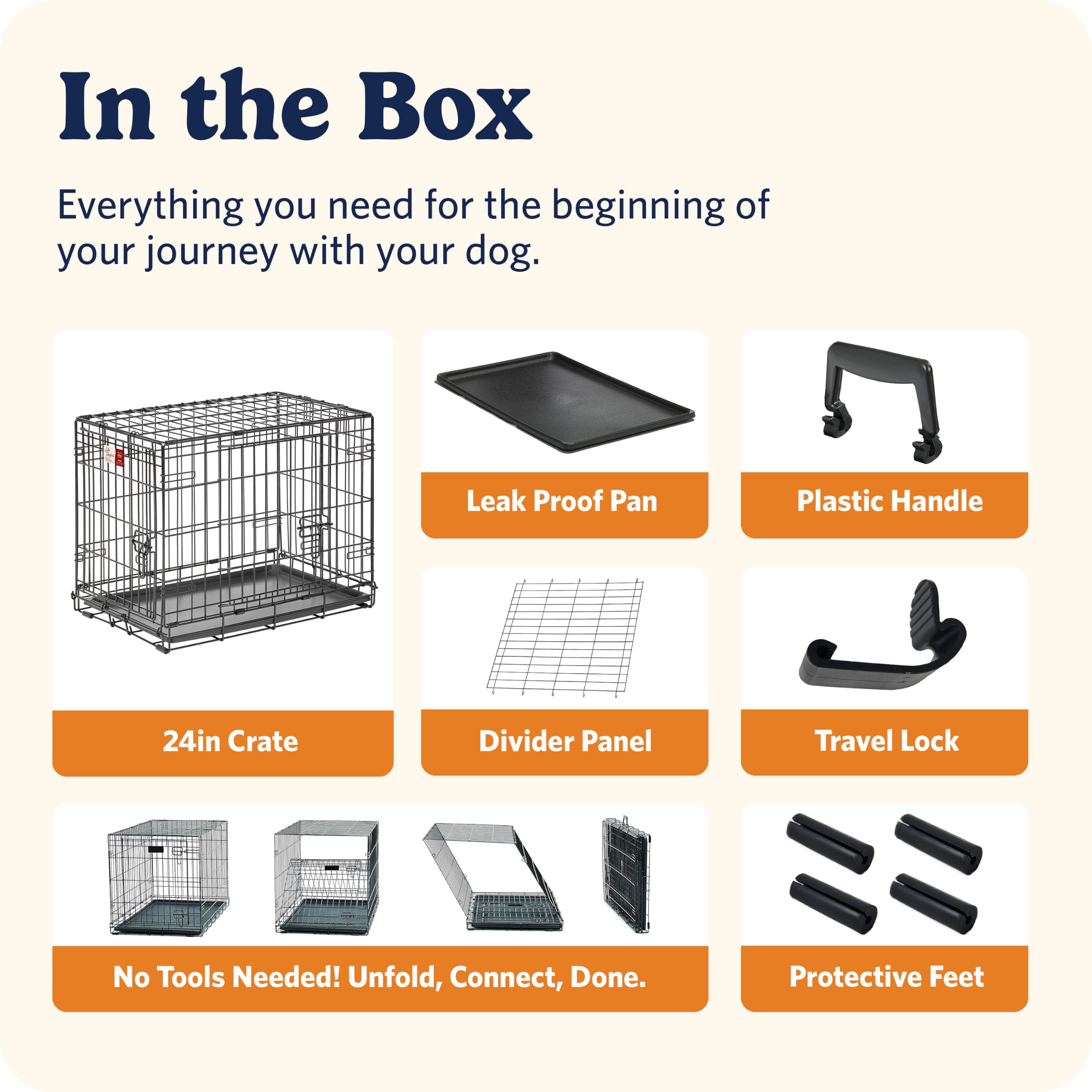 MidWest Homes for Pets Small LifeStages Hundebox mit 2 Türen, klein, zusammenklappbar, verbesserte Sicherheit, inkl. auslaufsicherer Bodenwanne, Trennwand, Griff, Gummifüßen, 61 cm