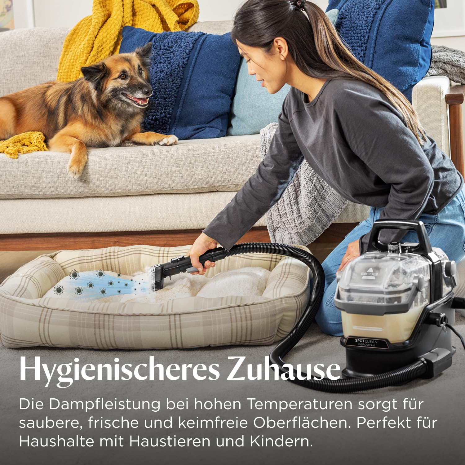 BISSELL SpotClean HydroSteam, Polsterreiniger Gerät, Teppichreiniger mit HydroSteam Technologie, Dampfreiniger, Nasssauger für Teppiche, Polster, Auto & Mehr, Leistungsstarker 1000W Motor, 3689N