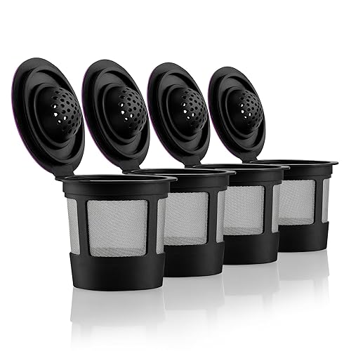 4 Black Reusable K Cups for Keurig Coffee Makers -