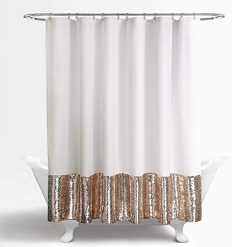 Miniatura 5 de Lush Decor, Cortina de ducha de lentejuelas de sirena blanca y rubor de 72 x 72 pulgadas