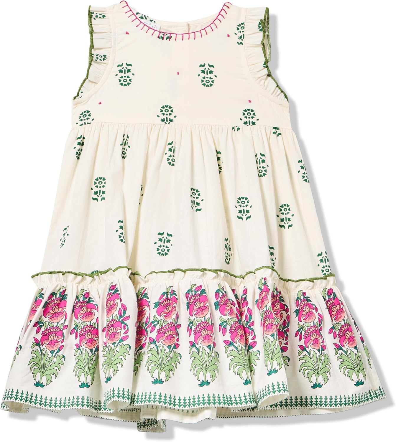 Mud Pie Toddler Girl Ivory Block Print Dress