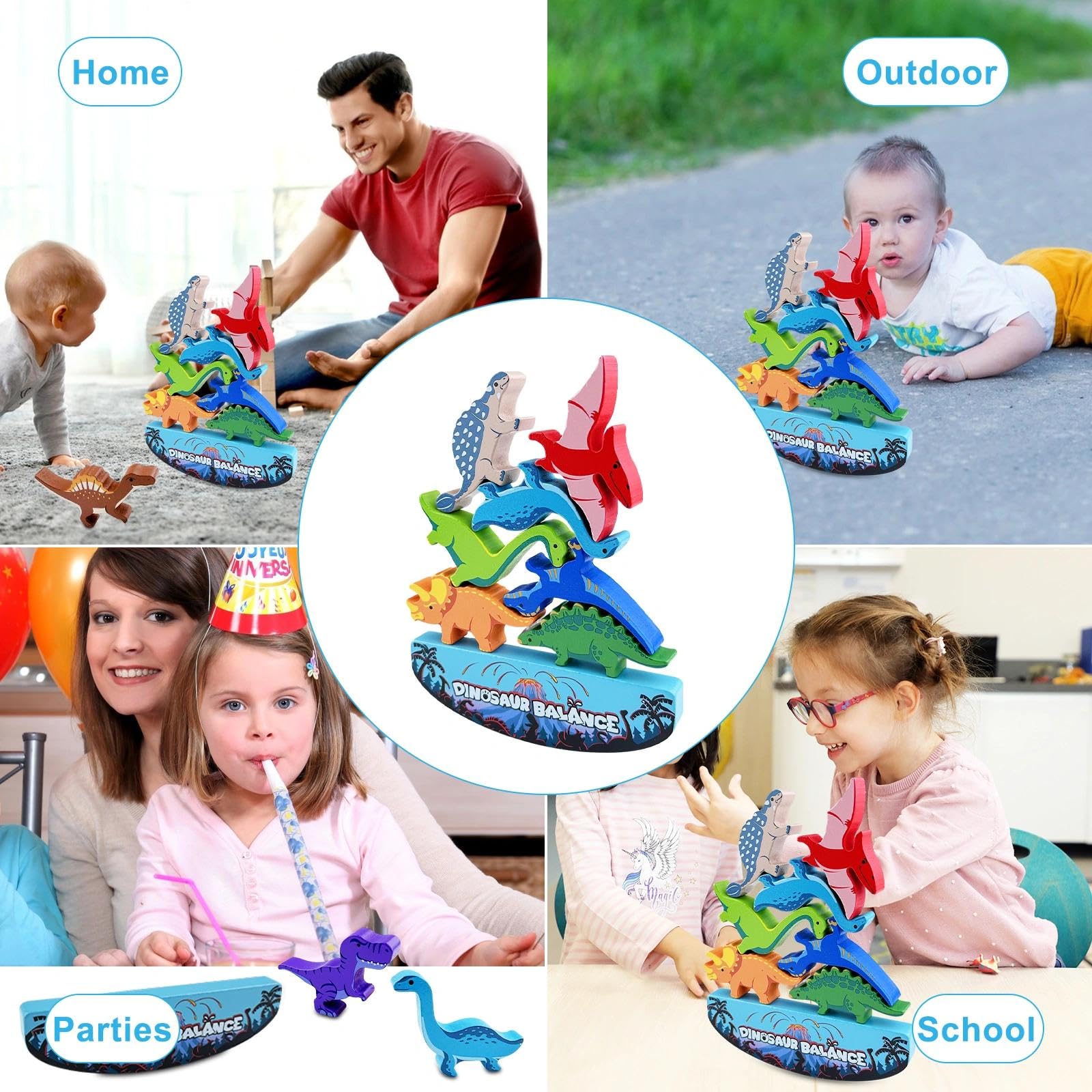 Fousenuk Juguetes de Motricidad Fina de Dinosaurios, Juguetes Montessori, Juguetes de Bloques de Construcción de Equilibrio, Bloques de Equilibrio de Madera, Juego de Apilamiento, para Niños 3+ Años — view 7