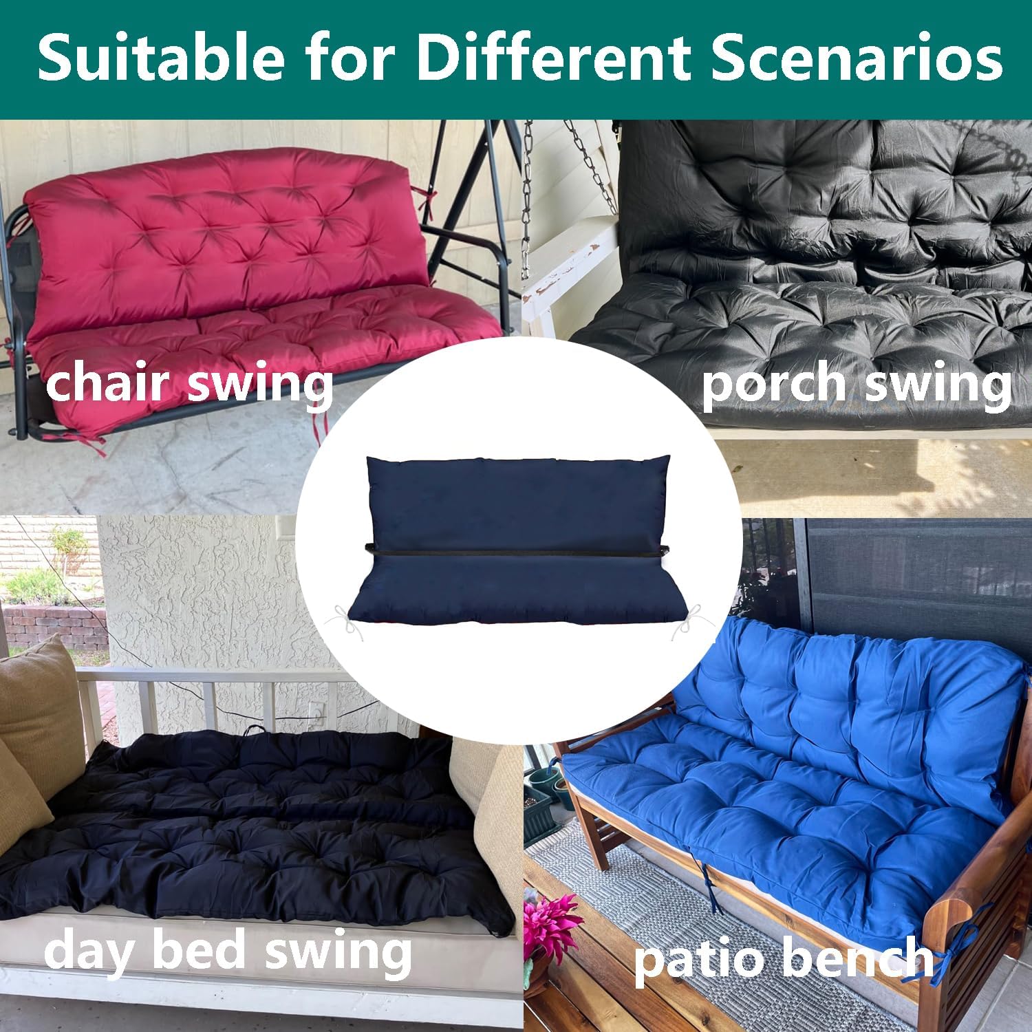 Oslimea Swing Cushion Cover Replacement 60 x 40 Outdoor Porch Swing Cushions 2-3 Seater Replacement Cover with Ties and Buckle Waterproof for Outdoor Patio Porch Swing Cushions, Tan