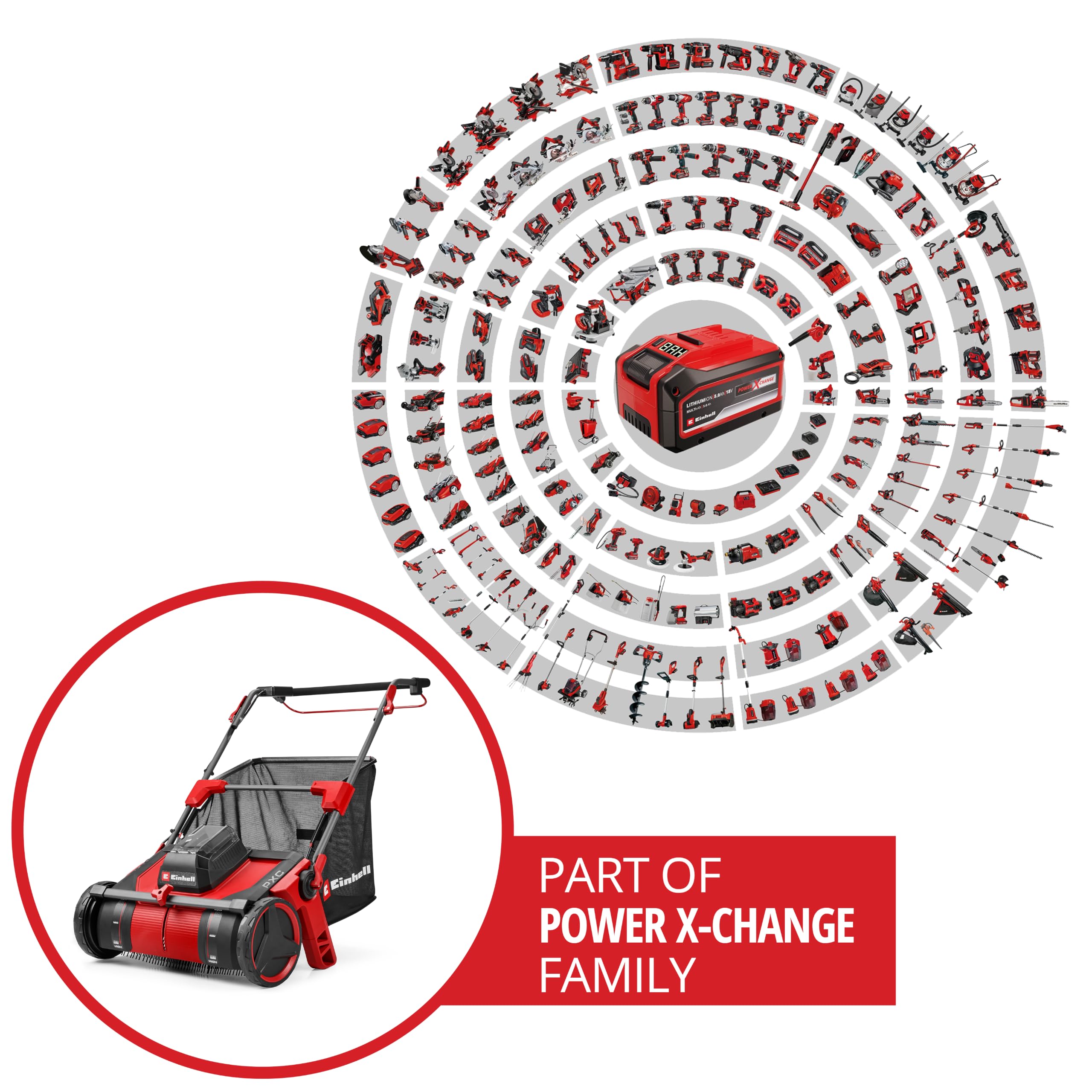 Einhell colector de Hojas y césped con batería GE-GC 18/55 Li E-Solo | PXC | 18 V | ancho de trabajo 55 cm | bolsa 100 l | cepillo rotativo | altura de trabajo ajustable | sin batería