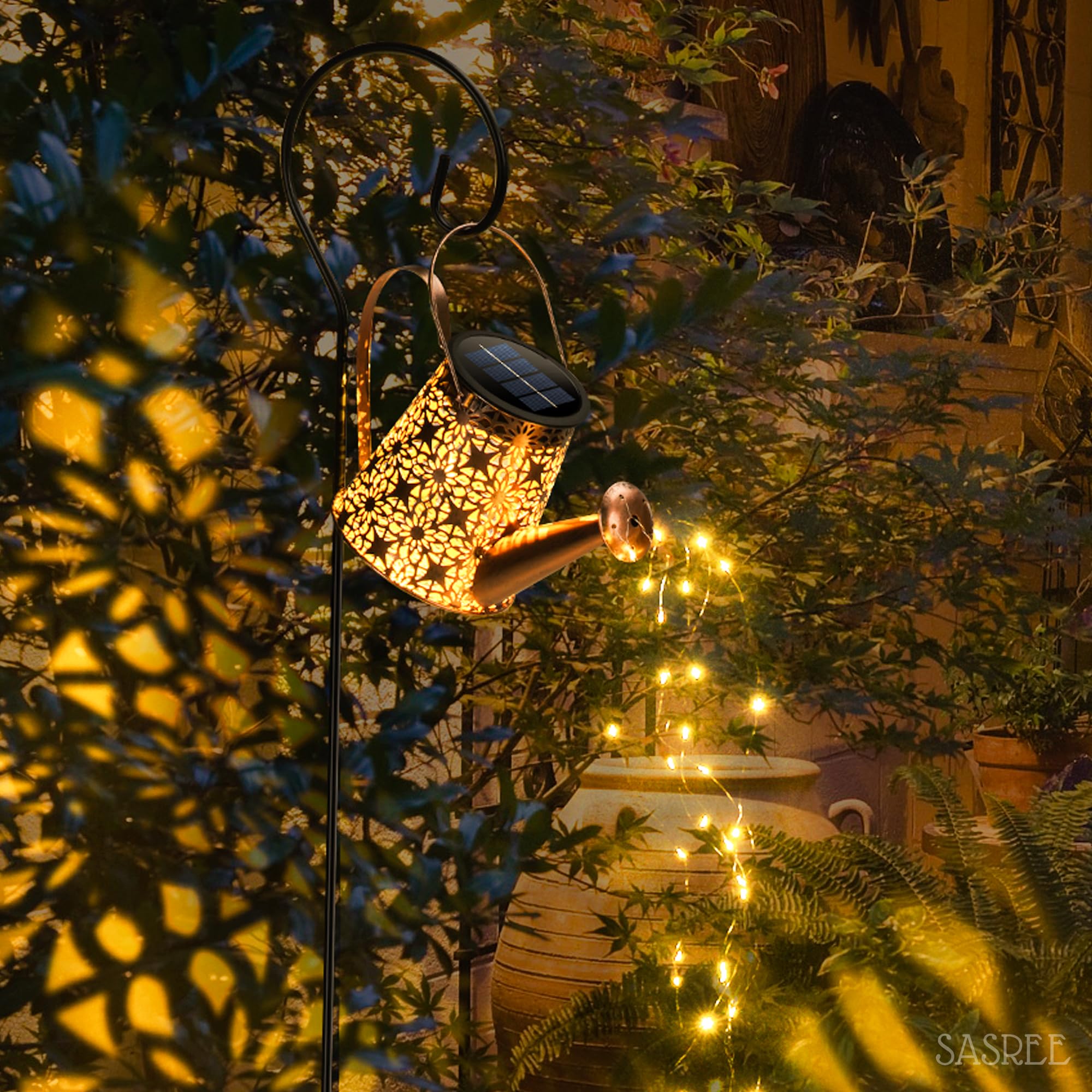 Solar Watering Can with Lights - Lawn Decorations Outdoor Garden - Gardening Gifts for Women - Lawn Decor - Hanging Solar Waterfall Lights Waterproof Outdoor Garden Decor - Adjustable Shepherd Hook