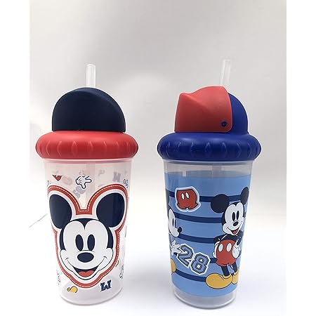 Cudlie Disney Baby Boy Mickey Mouse 10 oz Pack of 2 Sippy Cups with Straw & Easy Close Lid