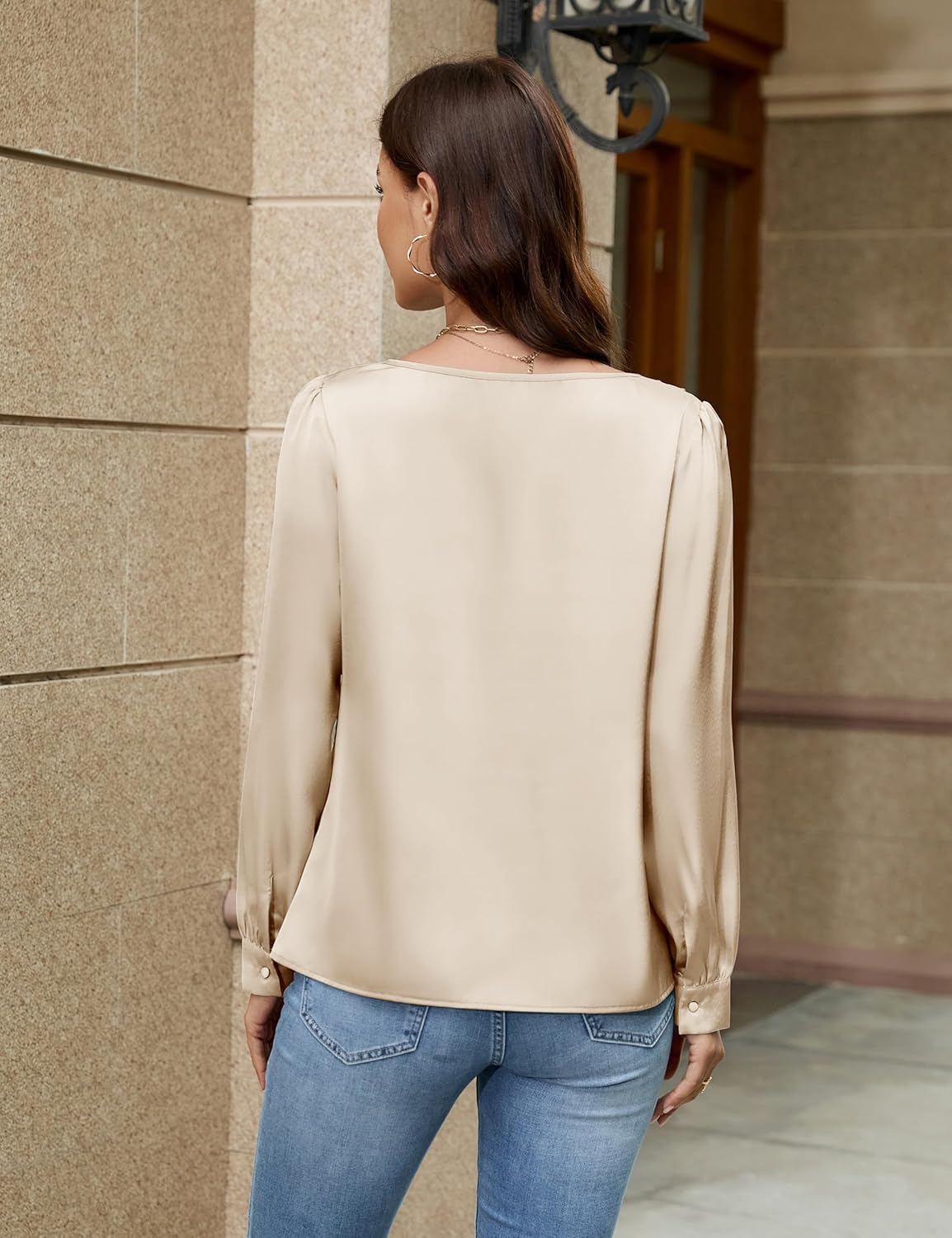 Blooming Jelly Womens Business Casual Outfits Satin Silk Blouses Dressy Long Sleeve Tops Office Work Shirts - Image 2