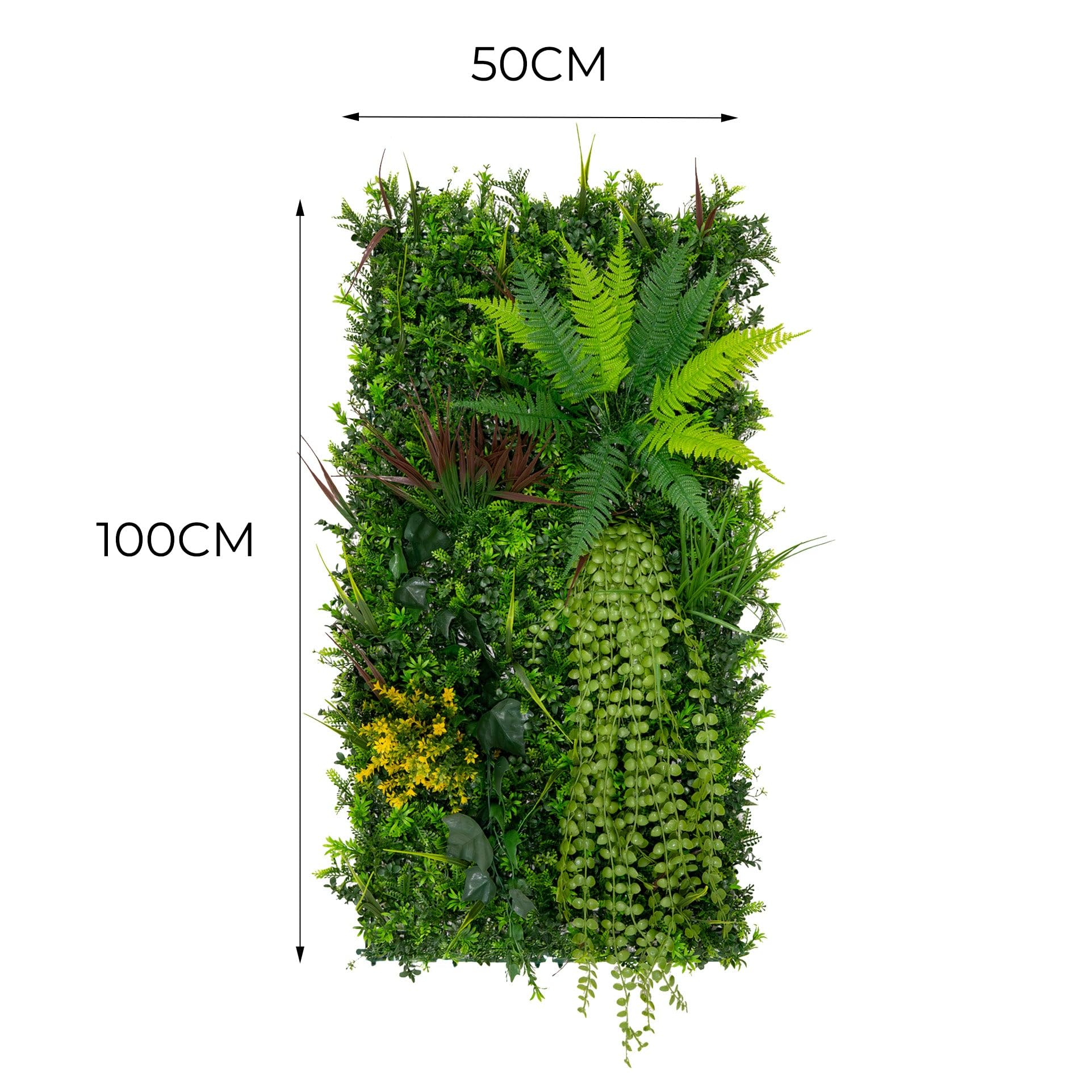 2x Panneau Mural Végétal Artificiel 50cm x 100 cm Alina Feuillage Fleur Verdure Carreau Intérieur Extérieur Résistant Aux Intempéries & UV Privée Décor Jardin Maison Fermoirs Fixations INCLUSES