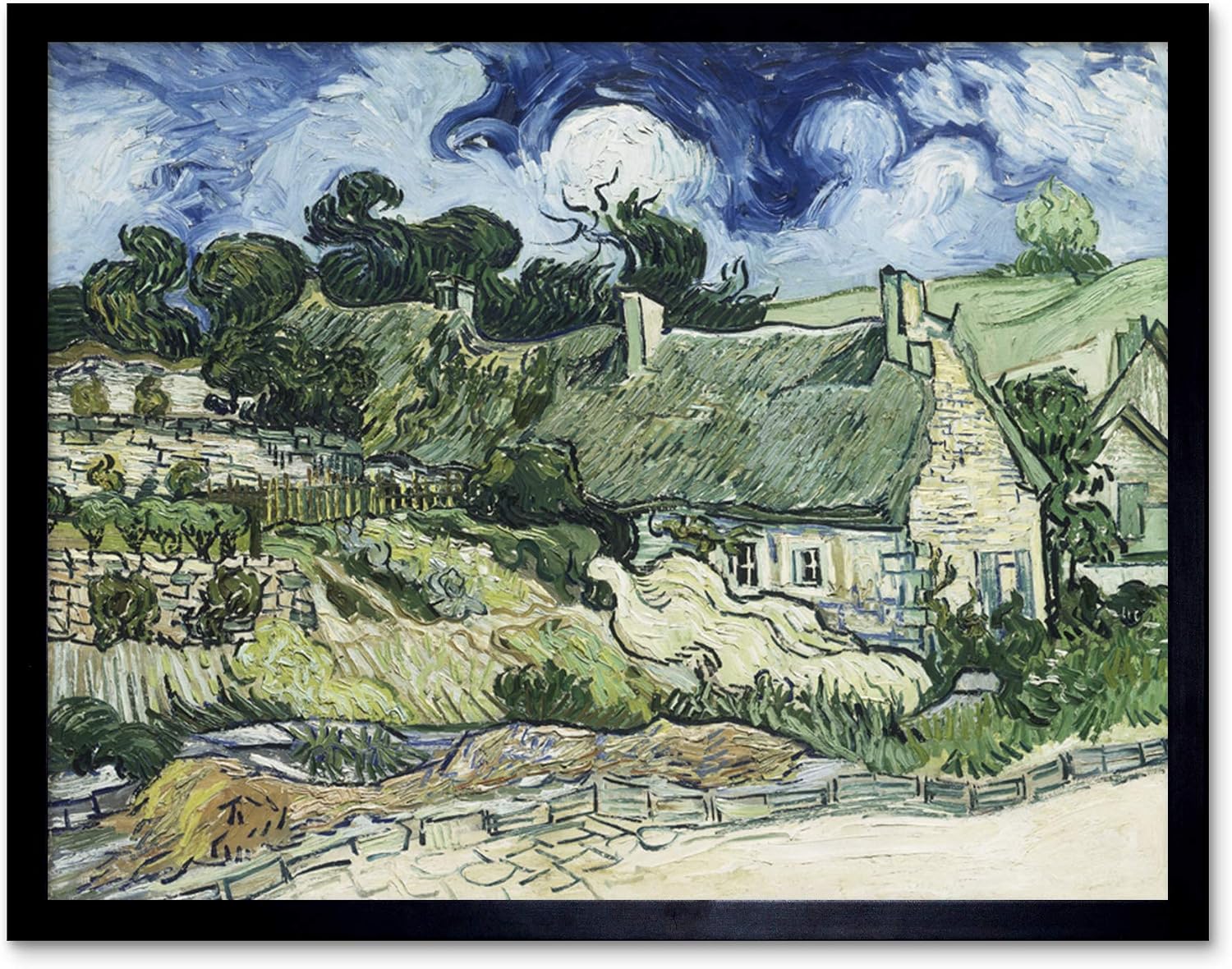 Vincent Van Gogh Thatched Cottages At Cordeville Art Print Framed Poster Wall Decor 12x16 inch