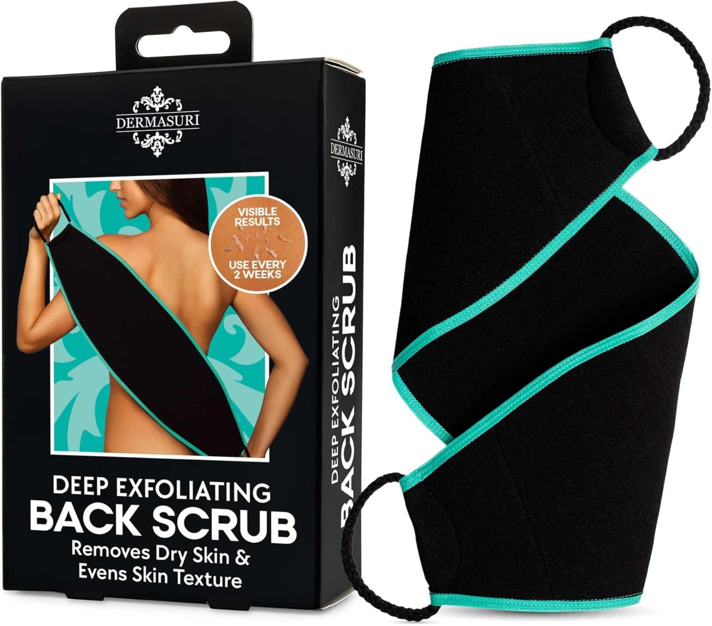 Dermasuri Deep Exfoliating Back Scrubber - 27 Inches Long, 8 Inches Wide - Bath & Shower Body Scrubber - Exfoliator Scrub Tool - Skin Care for Women & Men - Exfoliation Body Scrubber for Shower