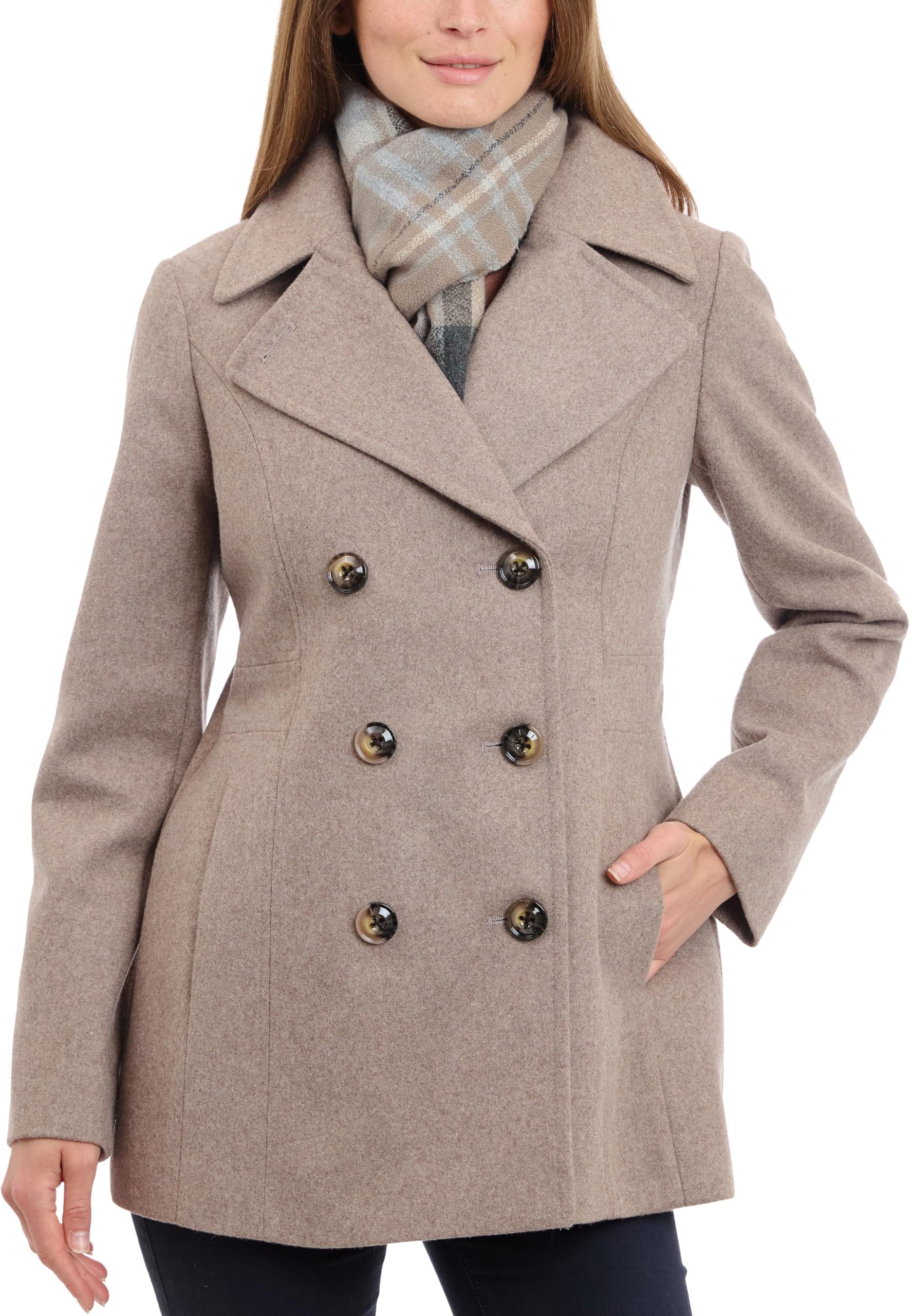 London Fog Womens Double Breasted Peacoat With Scarf Desertcart UAE