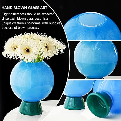 Miniatura 8 de Round Flower Vase 8 inch Blue Thickened Blown Glass Vase for Bookshelf,Dining Table,Indoor Office Desktop,Bathroom,Countertop,Home Christmas Day