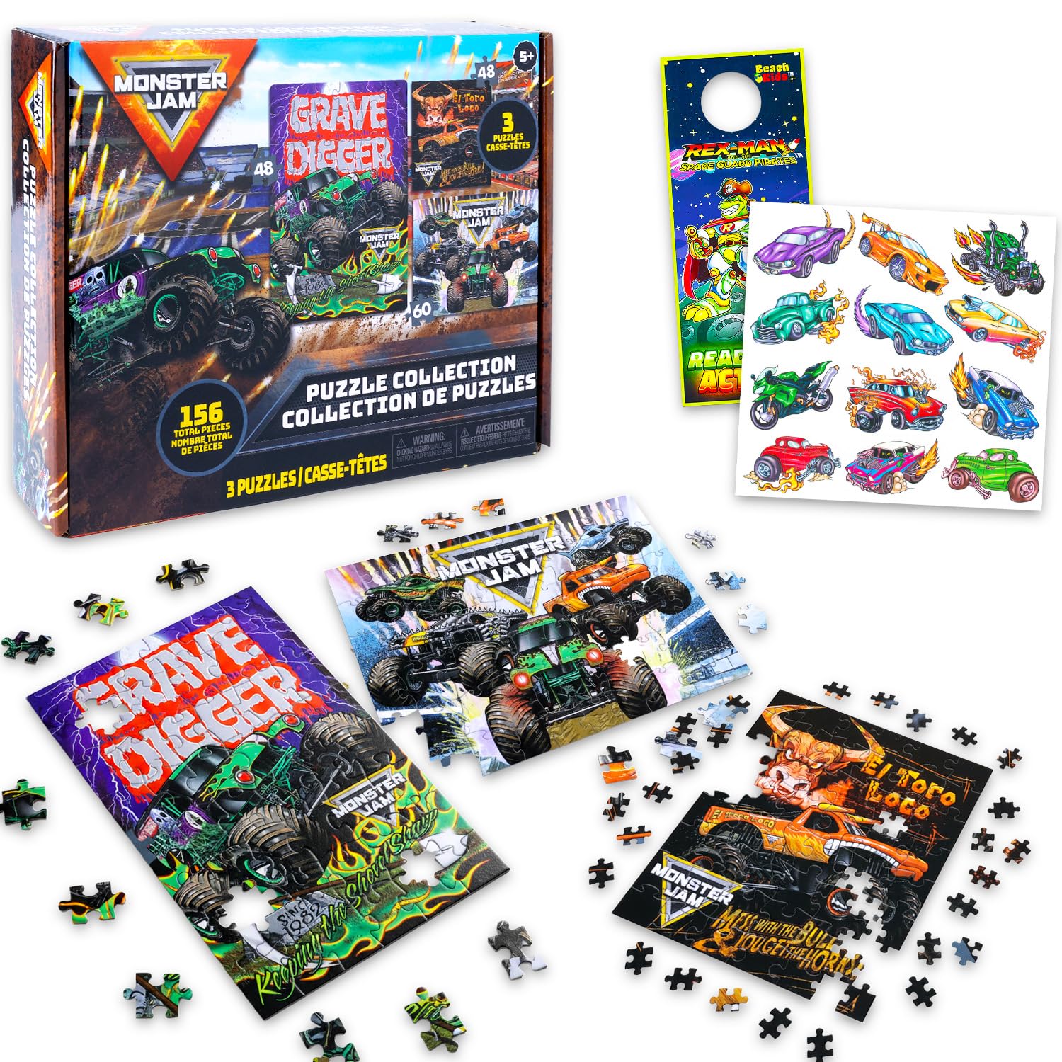 Monster Jam Set di puzzle Premier – Bundle con 3 puzzle camion più tatuaggi e altro per bambini adulti | Monster Jam Toys for Boys