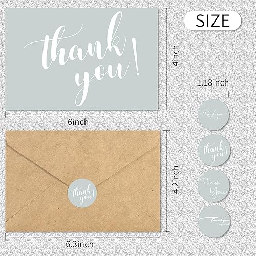Miniatura 2 de AZAZA Paquete de 96 tarjetas de agradecimiento con sobres de papel kraft y calcomanías, tarjetas grises de 4 x 6 pulgadas, tarjetas de