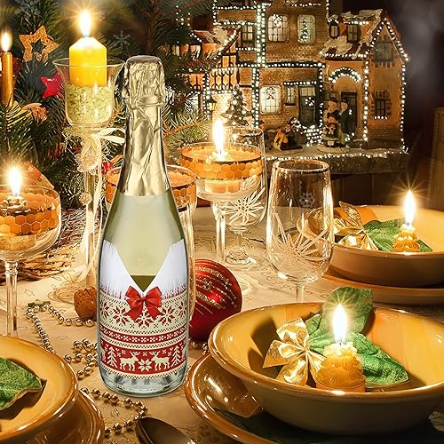 Miniatura 7 de Zonon 54 Pieces Christmas Wine Bottle Label Stickers Decorations Xmas Wine Bottle Cover Santa Snowmen Elk Labels Stickers for Christmas Party