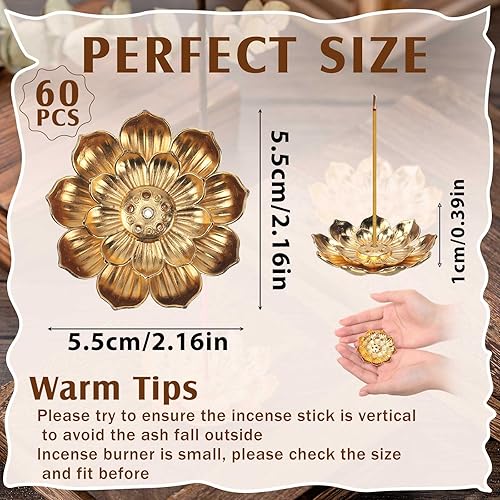 Miniatura 2 de Layhit 60 soportes de incienso a granel de 2.16 pulgadas/2.2 in, regalos de devolución para Pooja Navratri Gold Lotus Varillas de incienso, varilla