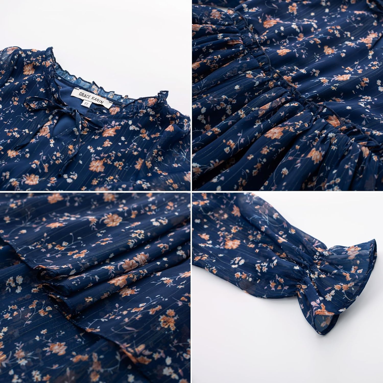 GRACE KARIN Girls Fall Long Sleeve Dress Formal Party Holiday Smocked Waist Midi Dresses 5-12Years - Image 6