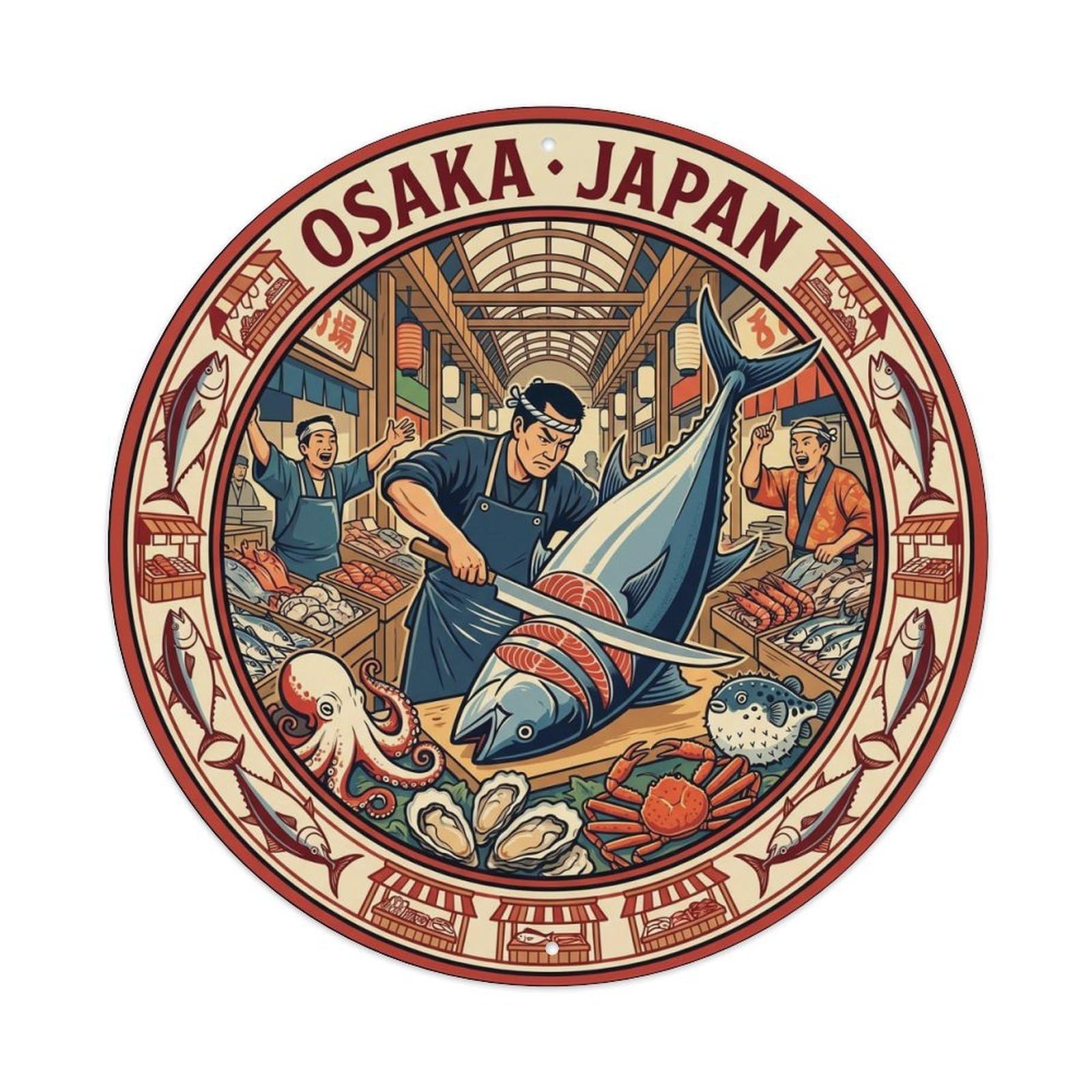 Osaka Kuromon Market Seafood Tuna Travel Coastal Metal Tin Sign
