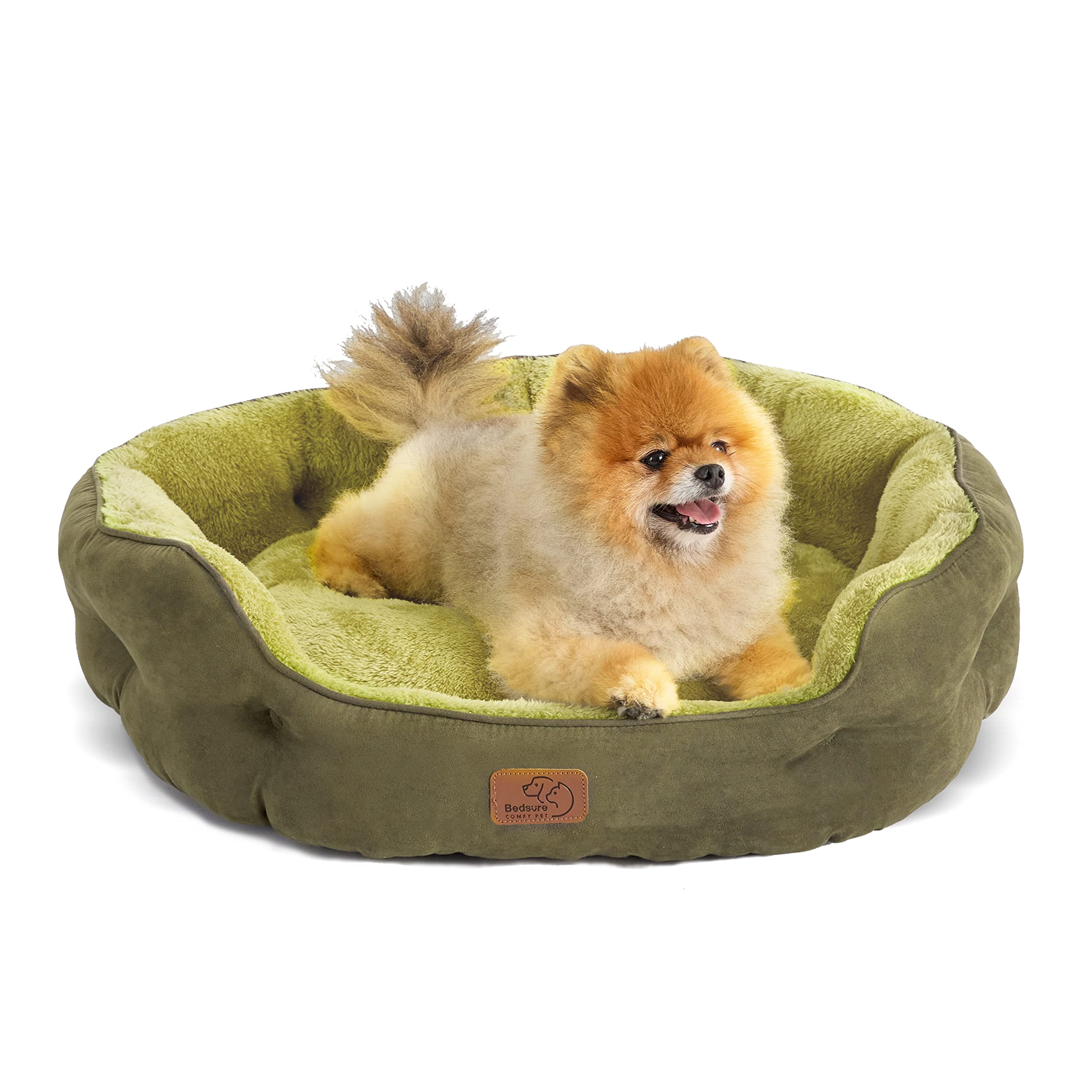 Bedsure Dog Beds for Small Dogs - Round Cat Beds for Indoor Cats, Washable Pet Bed for Puppy and Kitten with Slip-Resistant Bottom, 25 Inches, Lentil Sprout